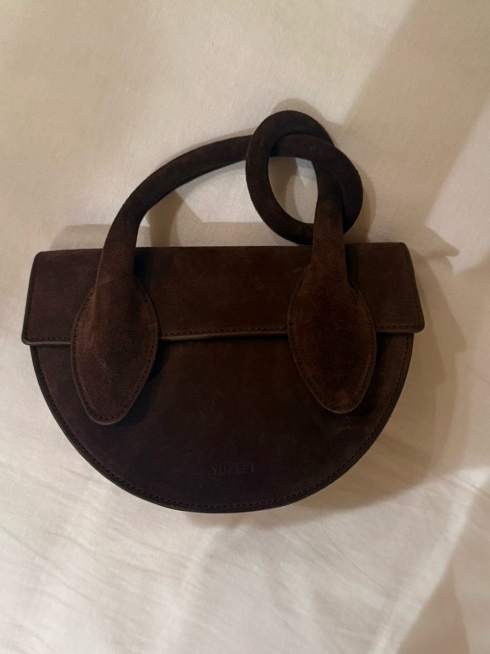 Yuzefi Brown Suede Round Mini Top-Handle Bag
